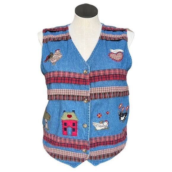 Vintage Denim Barnyard Farm Teacher Vest - Picture 2 of 10
